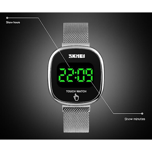 Digitalt ur LED-display ur Staineless Steel armbåndsur Stort ansigt Unisex ur-sort