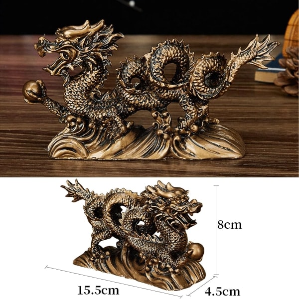 Galaxy Feng Shui drage statuer, kinesisk dragefigur til hjemmet tiltrækker rigdom og lykke (bronze)
