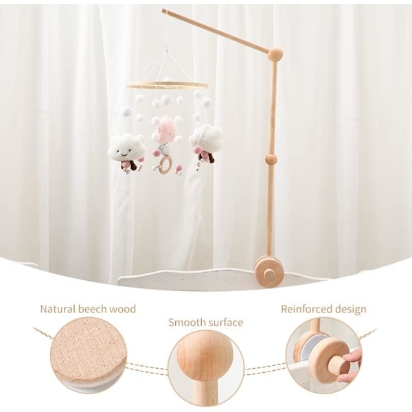 Baby uroholder i træ, justerbar baby uroholder i træ til tremmeseng, DIY baby uroholder til hængende uro -AD4-