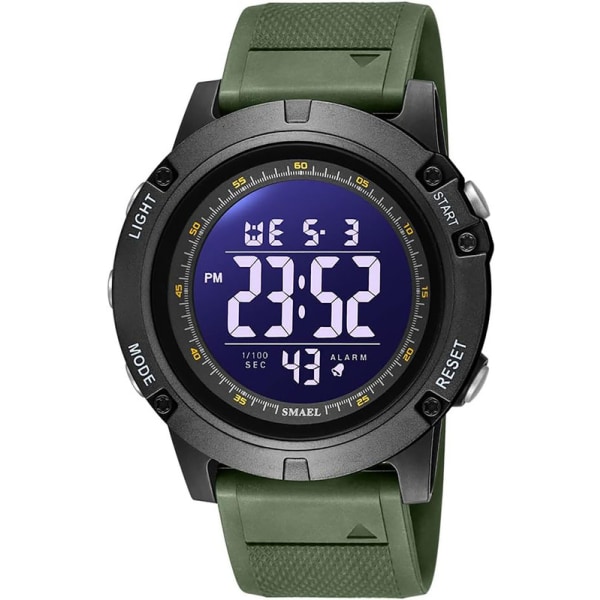 Utomhussportklockor Vattentät Digital watch för män Mode Led Light Stoppur Multifunktionsarmbandsur Watch Army green 22mm