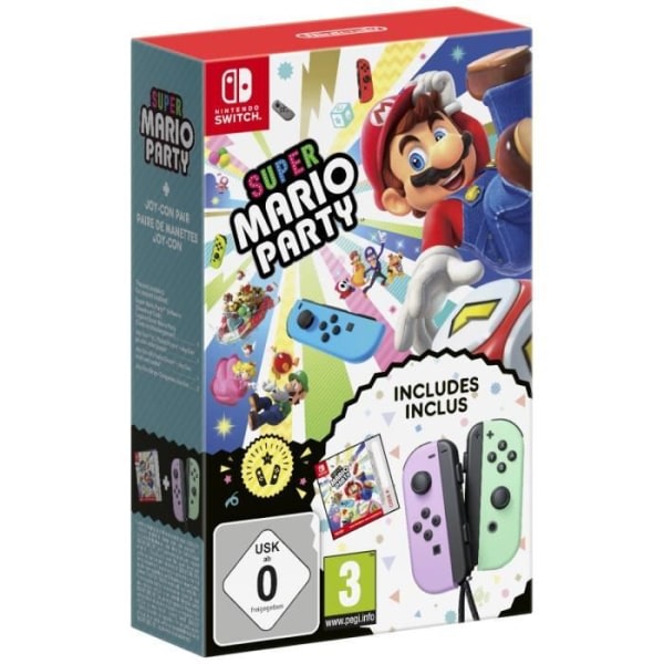 Super Mario Party (kod) + Pastell Lila &amp; Pastellgrön Joy-Con Controller Pair - Bundle Edition | Nintendo Switch-spel