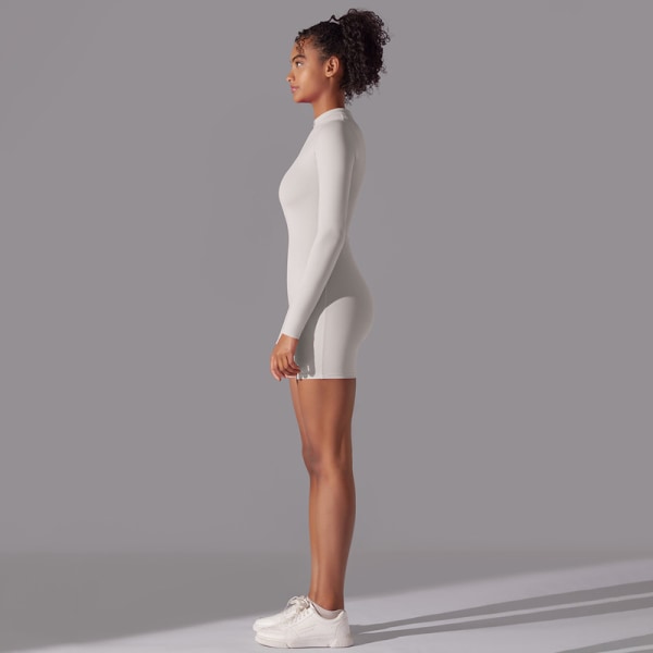 Kvinnor Yoga Jumpsuits Långärmade träningsbyxor Vitgrå XL