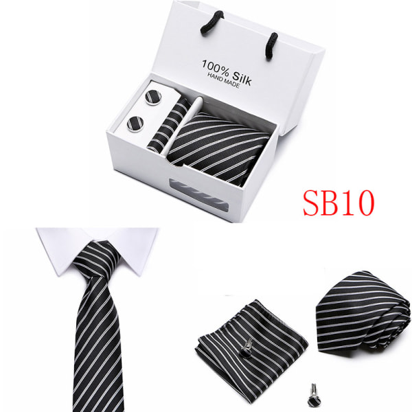 Slipset för män med sleeve button och Pocket Squares - Svart med vit twill