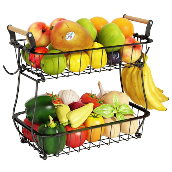 2-lags frugtkurv Bordplade Frugt Grøntsagskurv Skål til køkken Bordplade Metaltråd Opbevaringskurv Frugtstativ Holder Organizer, - Perfet  -AD6-