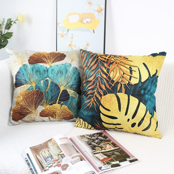 45 x 45 cm, 4 Teal- ja kultalehtityynyliinan setti -AD4-