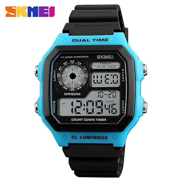 Men's Digital Watch Luminous Waterproof square electronic watch-blue