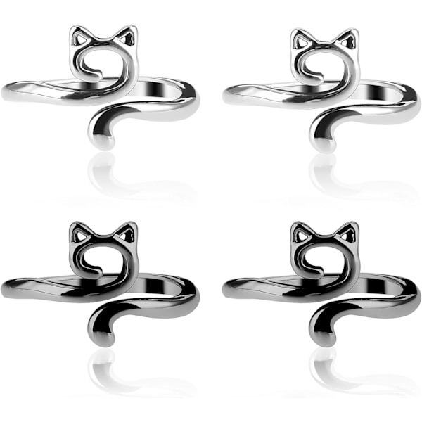 4 st Stickade Virknålar Loop Ring Metall Öppen Garnguide Justerbar Flätad Snabbare Stickning Tumhållare Tillbehör (Kattstil) -AD10-
