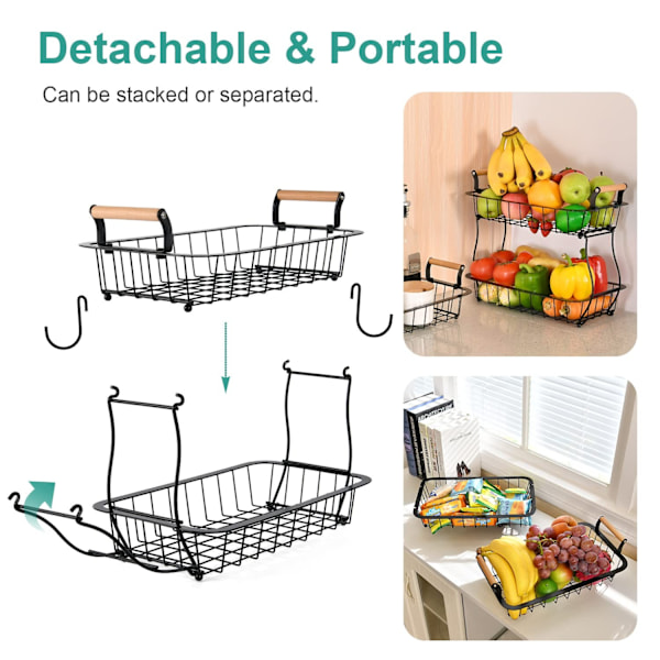 2-lags frugtkurv Bordplade Frugt Grøntsagskurv Skål til køkken Bordplade Metaltråd Opbevaringskurv Frugtstativ Holder Organizer, - Perfet  -AD6-