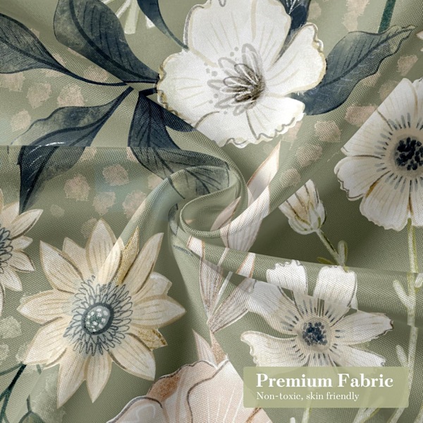 Grönt Blommigt Duschdraperi, Sommarväxtblad Tyg Duschdraperier för Chic Elegant Badrumsinredning, Modern Ab -AD5-