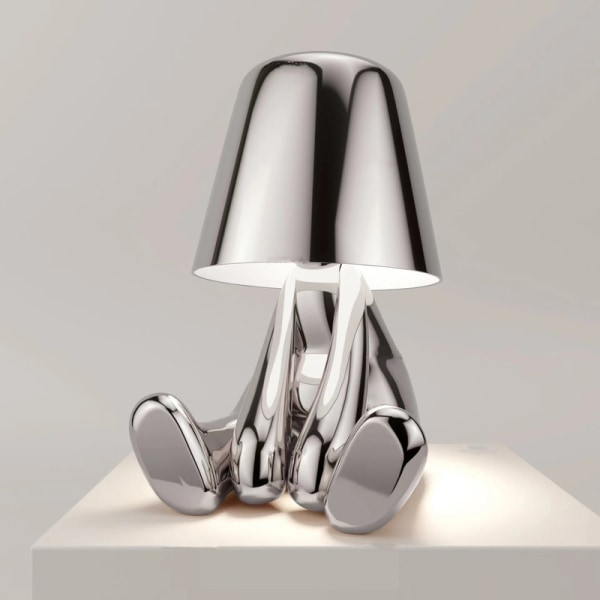 Sängbordslampa med touch-funktion, guld Thinker-lampa, skrivbordslampa, sladdlös, uppladdningsbar, bärbar, dekorativ nattlampa Silver C