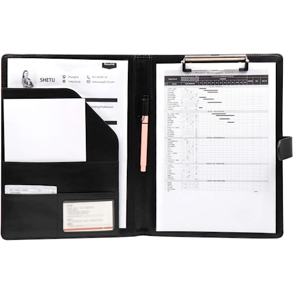 Svart - Lærveske A4 Dokumentmappe Business Mappe Skrivemappe-AD4-