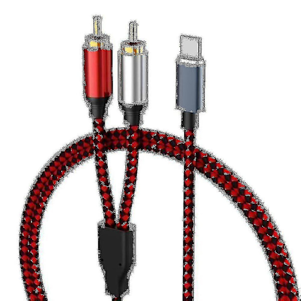 USB-C till 2 RCA Ljudkabel Typ C Hane till 2 RCA Hane Ljudkabel för Tablet Högtalare Förstärkare TV, 1-AD4-