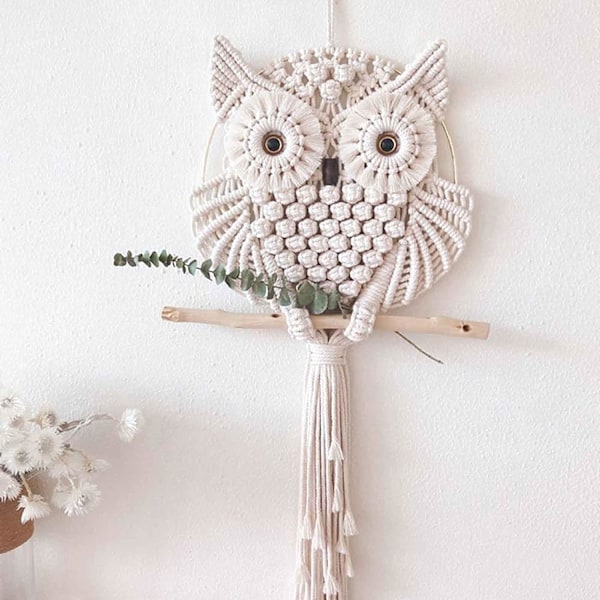 Hand Woven Tapestry Owl Shape Bohemian Style Cotton Rope H35