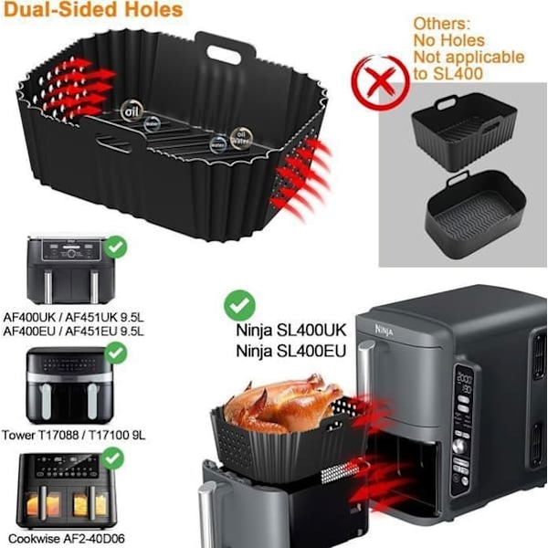 /QD/ 2-pack Air Fryer silikonform för Ninja Double Stack Airfryer SL400EU, Airfryer-tillbehör -AD6-