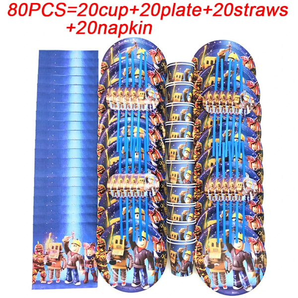 Födelsedagspresentpåsar för barn Roblox Tema Festartiklar Papperstallrikar Muggar Assietter Servetter Baby Shower Engångsservis set 80 st. -AD1- 42pcs-4