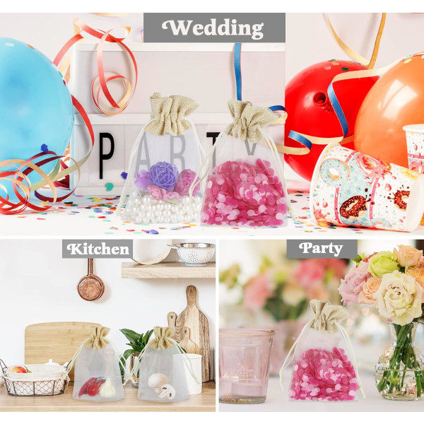 Organza gaveposer, 30 stk. bryllupssmykkeposer, 10x15cm snøre jute gavepose, net slikpose, smykkeposer til bryllup, fest -AD9-