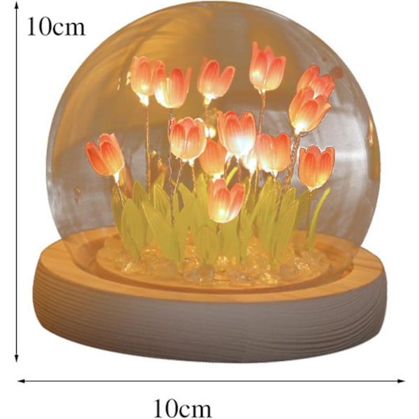 DIY tulipan natlampe LED håndlavet dekoration simuleringsblomst soveværelse bordlampe atmosfærisk dekoration glas kunstig fødselsdagsgave-AD4-