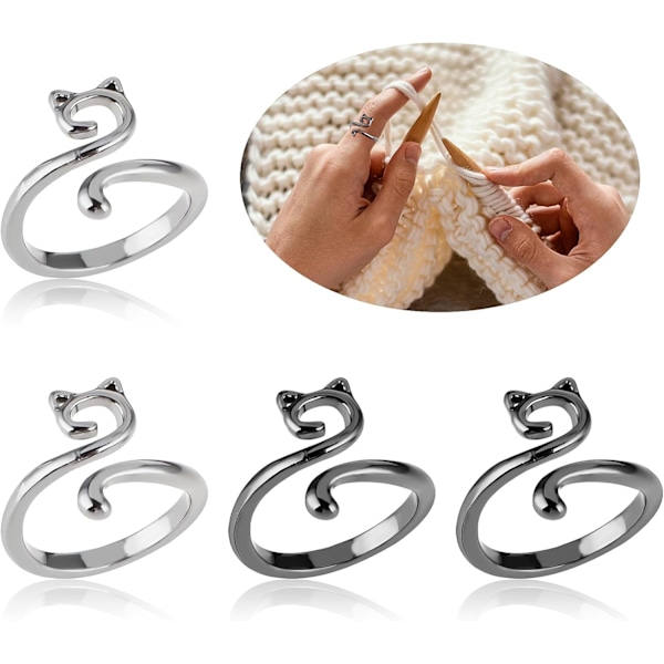 4 st Stickade Virknålar Loop Ring Metall Öppen Garnguide Justerbar Flätad Snabbare Stickning Tumhållare Tillbehör (Kattstil) -AD10-