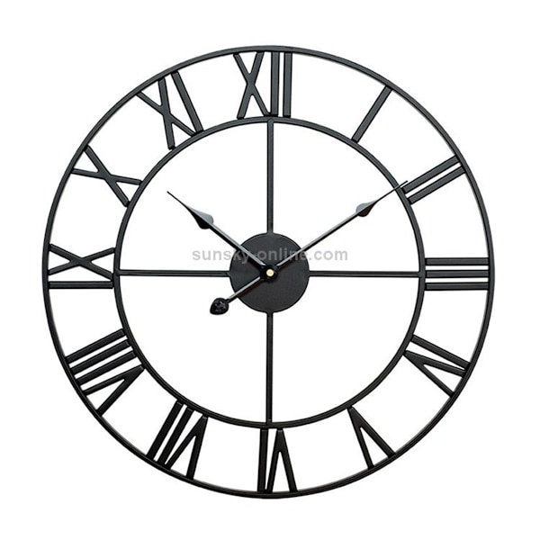 50cm Retro Vardagsrum Smide Rund Romersk Tyst Dekorativ Väggklocka (Svart-AD4-