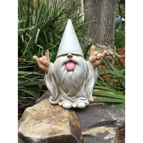 Gnome med en tunga, denna trädgårdstomte vaggar din magiska miniatyrvärld (12 cm hög)