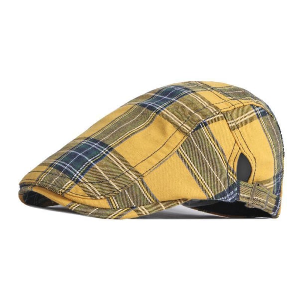 Basker Vintage Tartan Flat Top Hat gul