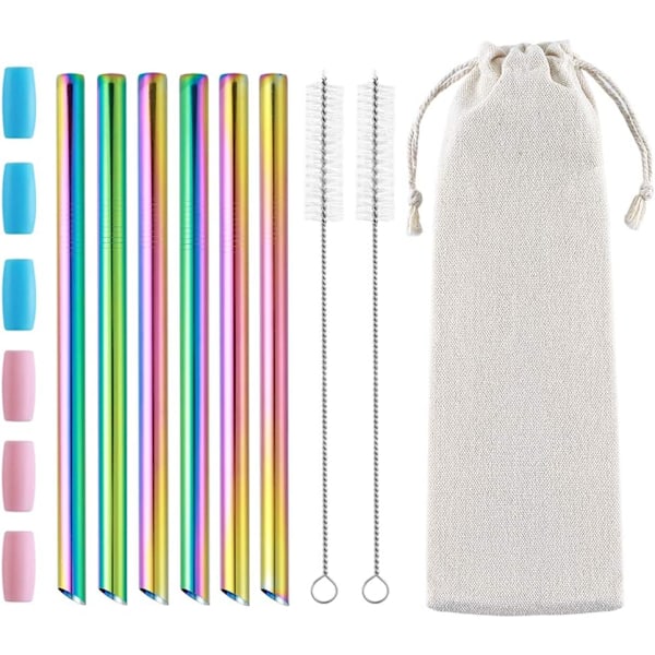 6 stk. Genanvendelige Boba Sugerør Smoothie Sugerør, 1,27 cm Bredt Rustfrit Stål-AD4-