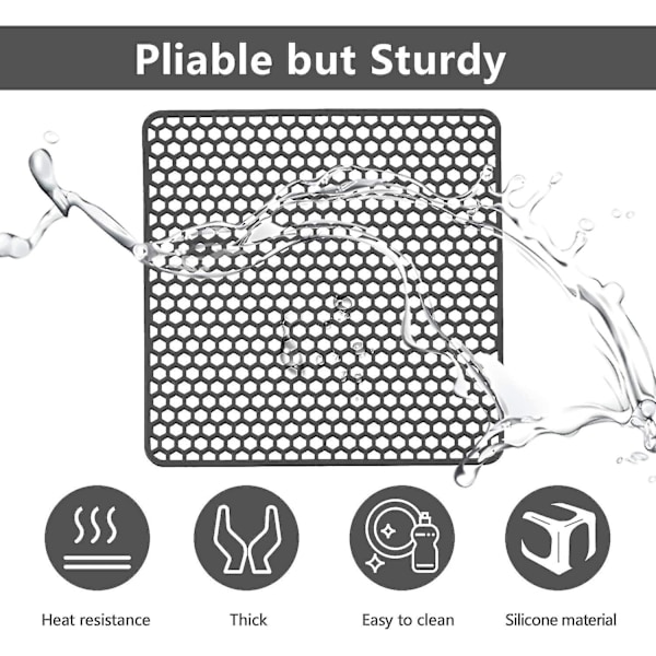 Silikone køkkenvaskbeskyttelsesmåtte til rustfrit stål eller porcelæn landhusholdningssink, 13,75\" X 13,5\" (sort) Lykkebringende