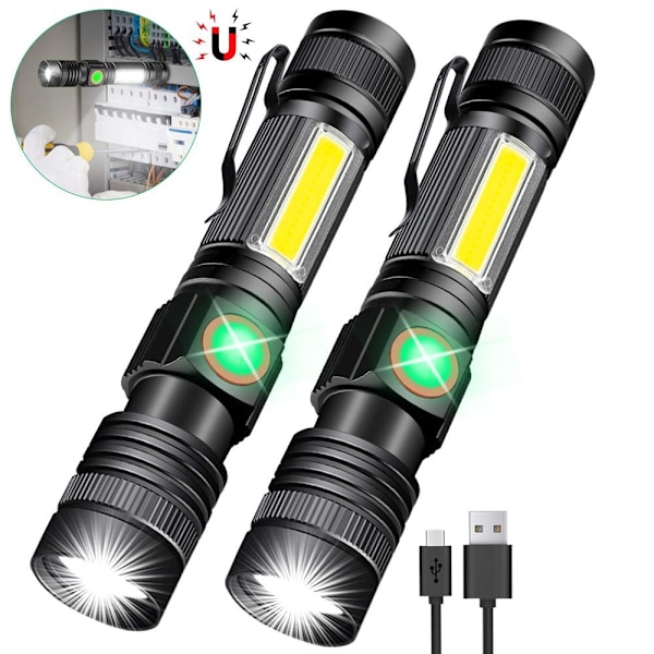 2 st bärbara USB-uppladdningsbara mini-magnetiska ficklampor med zoomfunktion -FD3-
