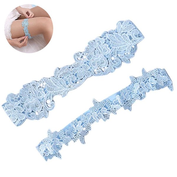 2 st Bröllopsstrumpband set svart brud spetsstrumpband Be -AD6-