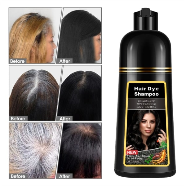 500 g pesu musta hiusväri shampoo värivoide Orgaaninen luonnollinen musta kasviperäinen hiusvärivoide harmaiden hiusten peittämiseen Musta -AD5-