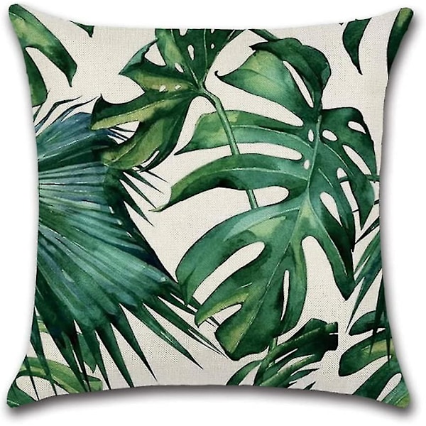 Set med 4 vattenavvisande kuddfodral för utomhusbruk, dekorativa för soffa, trädgård 45 x 45 cm (tropiska växter) -FD3-