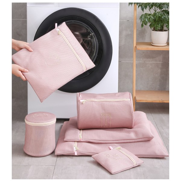 6 stycken tvättpåse tvättnät (för ömtåliga föremål, blus, skor, bh, underkläder) (set om 6) (rosa)