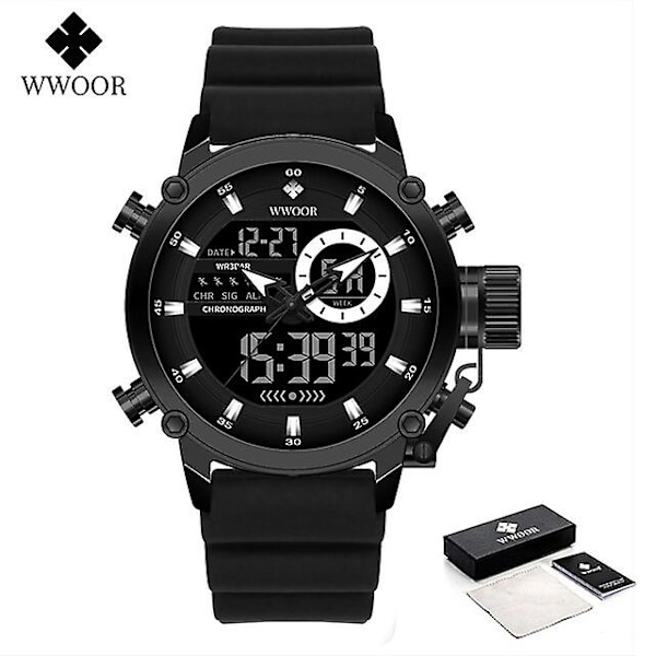 Wwoor Ny Fashion Militær Sports Herre Nylon Digital Quartz Ur Håndled Ur Vandtæt Dobbelt Display Ur Relogio Masculino