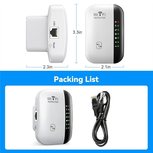 Wifi Booster Uttag + Inklusive Internetkabel, WiFi Signal Booster, WiFi Extender, Trådlös WiFi Bo{sl}-AD8-