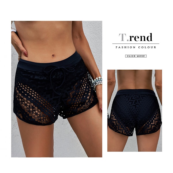 Dame badeshorts med høy midje, badeshortser med blonde, badetøy, svarte, S-FS2--AD3-