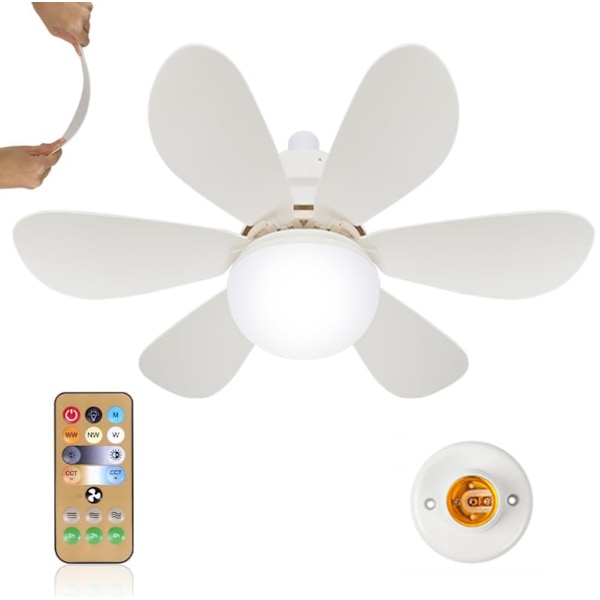 Takvifter med lys og fjernkontroll, 40W dimbar LED-takvifte med 6 blader, E27 konverteringsbase, 3 hastigheter 3 farger Mod -FD1-