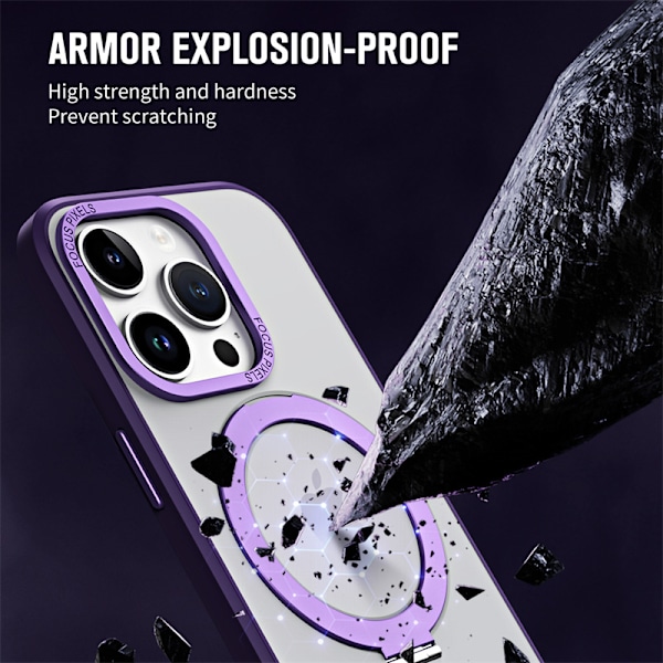 Etui for iPhone 14 Pro Kompatibel med MagSafe Magnetisk Usynlig Stativ Gjennomsiktig Kamerabeskyttelse Hardplast Anti-Scratch Bakside - Lila-AD10-