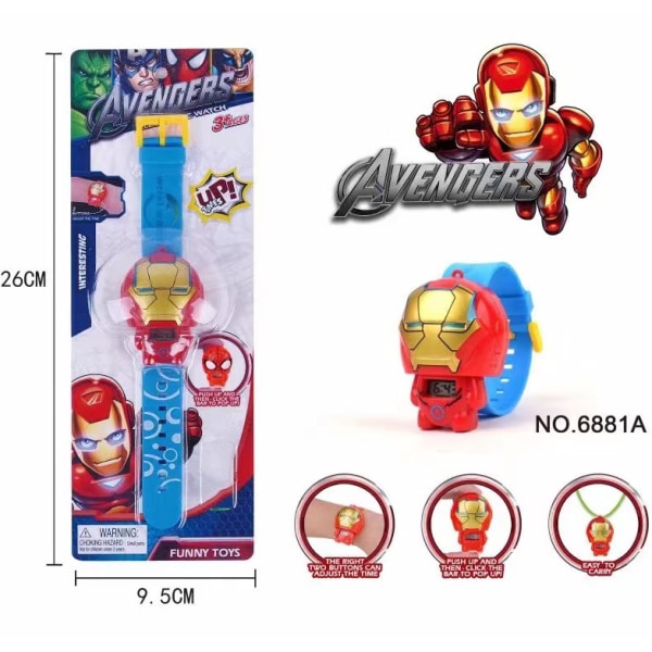 Superhjälte Klocka - Kapten Amerika Spindelmannen Iron Man Hulk barns gåvor Iron Man B