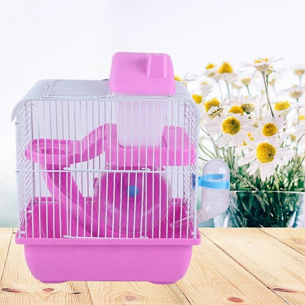 1 st Dubbelvånings Hamsterbur Husdjurshem Akryl Bärbar Små Husdjurshem Chinchilla Hamsterhus (Ljusrosa)