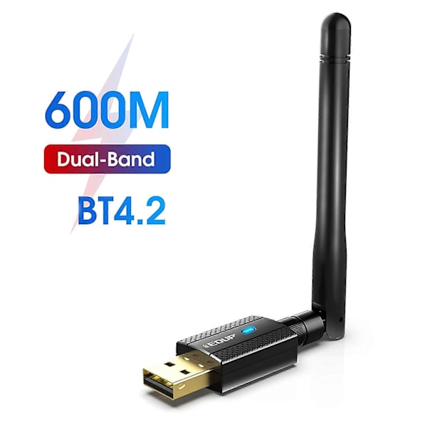 USB Bluetooth-kompatibel 4.2 WiFi-adapter AC 600 Mbps Trådlös Wi-Fi-dongel Dubbelbands 2.4G/5.8G Antenn Stöd för Windo