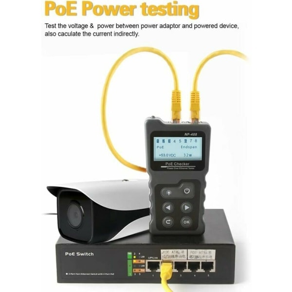 Kabeltester Nettverkskabeltester RJ45 Patch Cord Tester LAN Nettverkstester Linjetester Ethernet Kabeltester PoE-sjekker