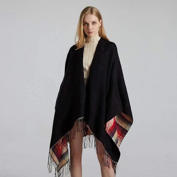 Naisten Tassel-Ruutu Poncho Pashmina Huivi Huppu Paita Punainen -