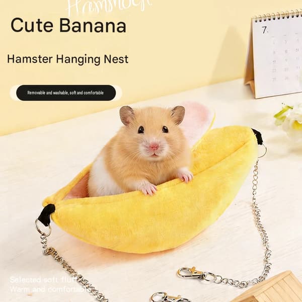 Bananformad hamsternäst, lämplig för alla årstider, hängande gungsäng, bananformad sovkammare, litet månbåtsformat näst.