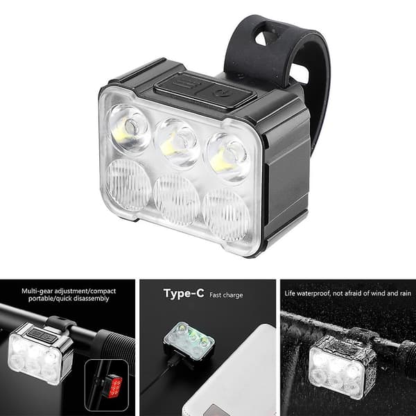Baklykt for sykkel, stor vidvinkeldesign, LED, flere moduser