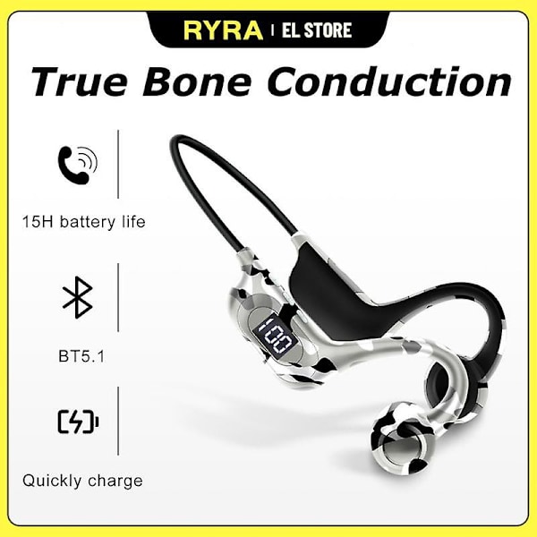 Ryra Knogleledning Bluetooth Hovedtelefon V5.3 Øre-krog Knogleledning Trådløs Udendørs Sports Stereo Øretelefoner Understøtter TF-kort