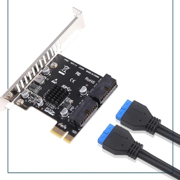 PCI-E USB 3.0 Utvidelseskort Adapter 2-ports USB3.0 Hub Intern 19/20-pins Header