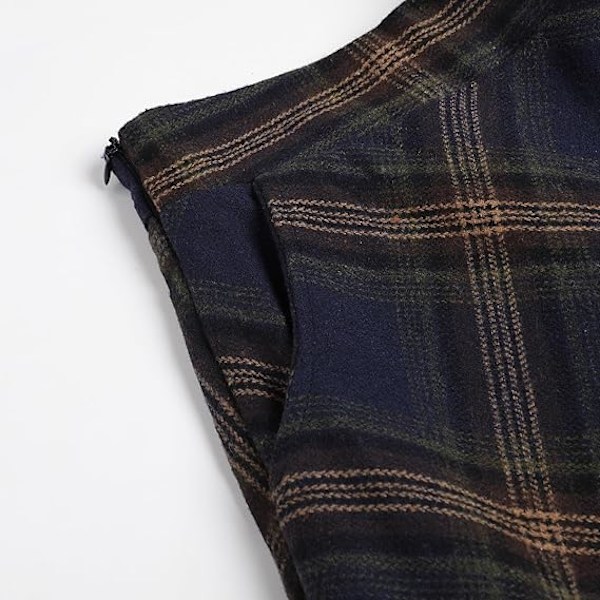 Dam Vintage Hög Midja Rutig Ullkjol A-Linje Elegant Maxiklänning Höst Vinter Midiklänning