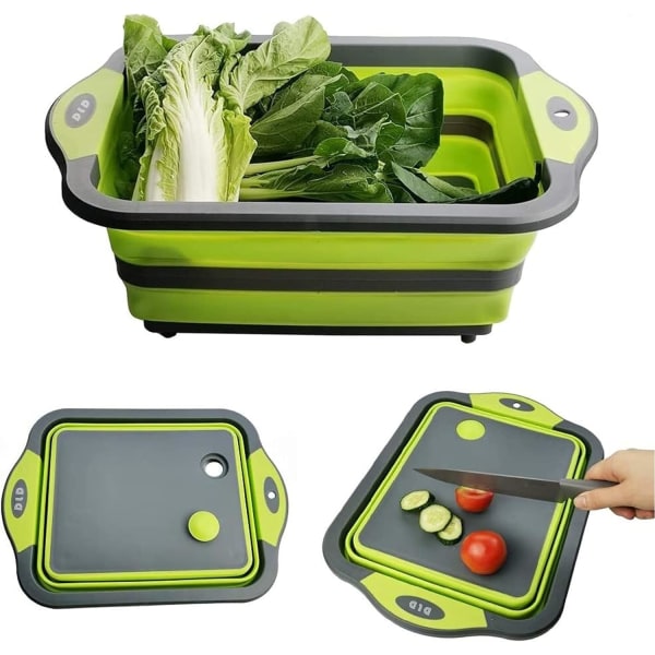 Collapsible Chopping Board with Strainer Multifunctional Chopping Board Storage Basket for Home Kitchen Outdoor Camping Picnic BBQ