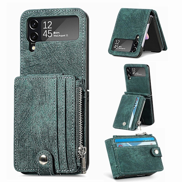 For Galaxy Z Flip 3 Wallet Case with Card Holder,2 in 1 Detachable,Zipper Wallet,Slim Fit Retro PU Leather Protective Flip Phone Cover