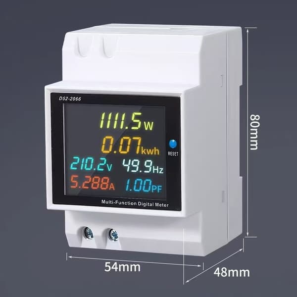 D52-2066 DIN-skena Digital Display Multifunktionell Hushållselmätare för Mätning av Effekt och Spänning